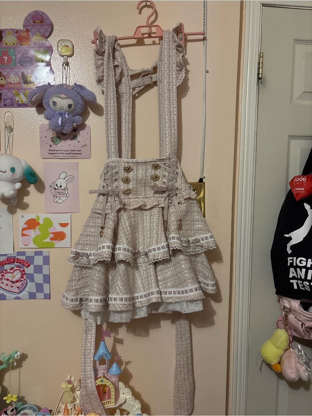 Liz Lisa light pink tweed Ruffle Suspender Skirt